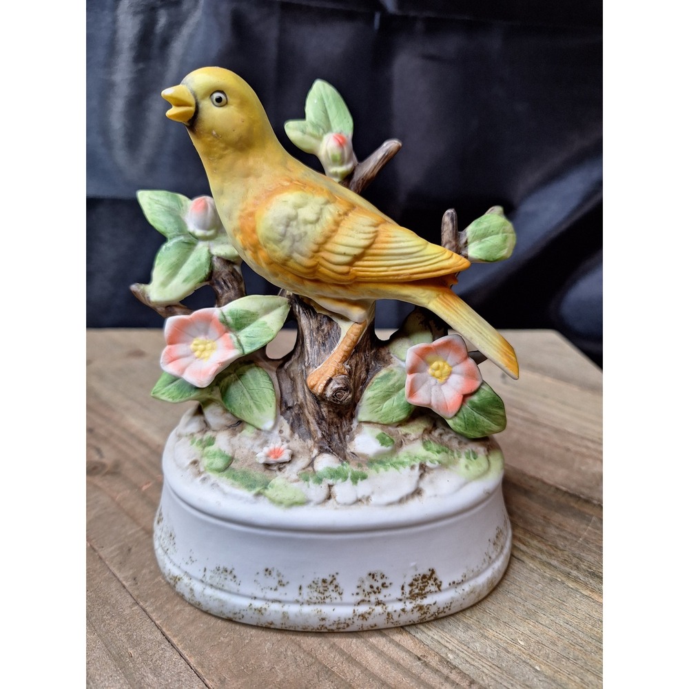 Vintage 1960s Price Import Japan Yellow Bird Porcelain Figurine Pink Flower